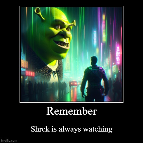 shrek is always watching! | Remember | Shrek is always watching | image tagged in funny,demotivationals,shrek,inspirational quote | made w/ Imgflip demotivational maker