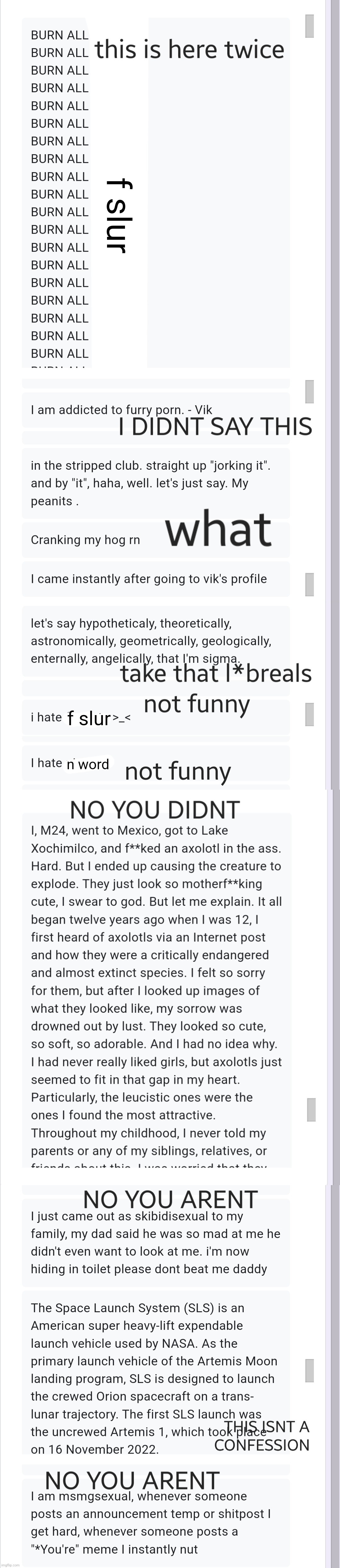the worst confessions | f slur; f slur; n word | made w/ Imgflip meme maker