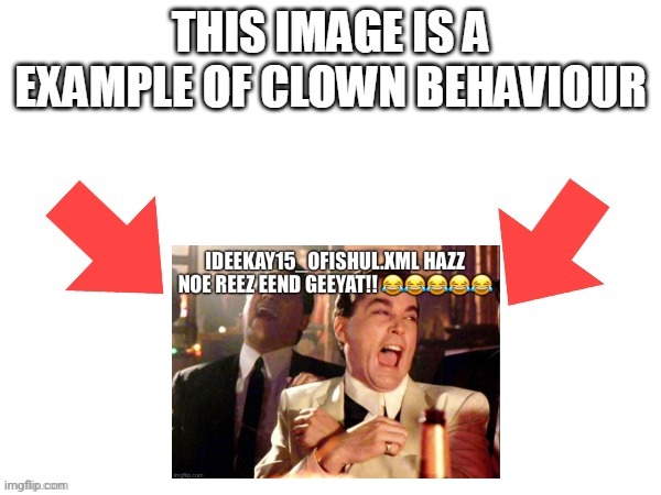 This image is a example of clown behaviour | image tagged in this image is a example of clown behaviour,idk15_official xml,grammarly | made w/ Imgflip meme maker