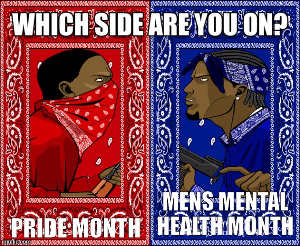 WHICH SIDE ARE YOU ON? | PRIDE MONTH; MENS MENTAL HEALTH MONTH | image tagged in which side are you on | made w/ Imgflip meme maker