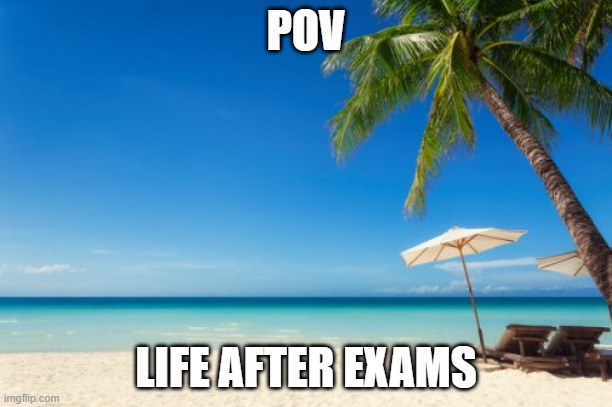 school | POV; LIFE AFTER EXAMS | image tagged in happy place | made w/ Imgflip meme maker