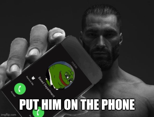 PUT HIM ON THE PHONE | image tagged in based department is calling | made w/ Imgflip meme maker