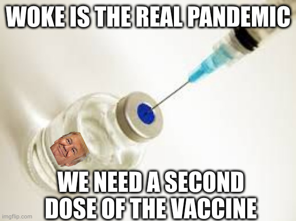 Vaccine | WOKE IS THE REAL PANDEMIC WE NEED A SECOND DOSE OF THE VACCINE | image tagged in vaccine | made w/ Imgflip meme maker