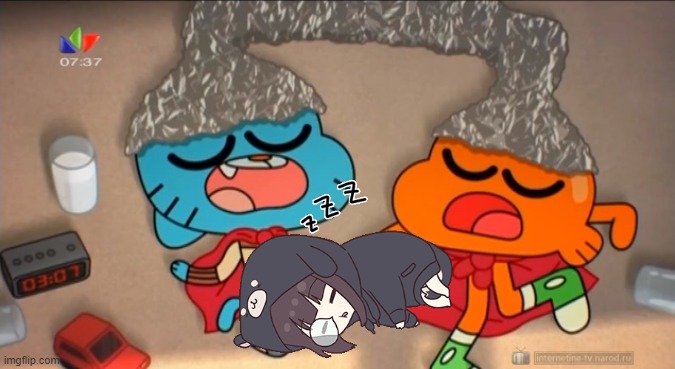 Gumball, Menhera and Darwin sleeping | image tagged in gumball and darwin sleeping | made w/ Imgflip meme maker