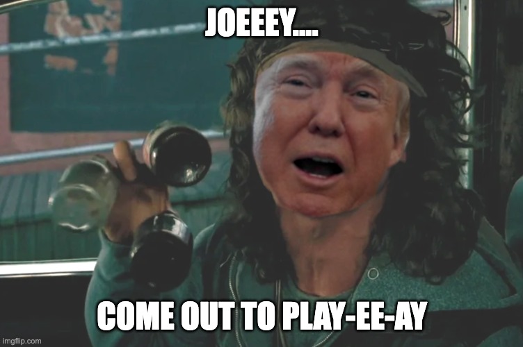 JOEEEY.... COME OUT TO PLAY-EE-AY | image tagged in biden,trump | made w/ Imgflip meme maker