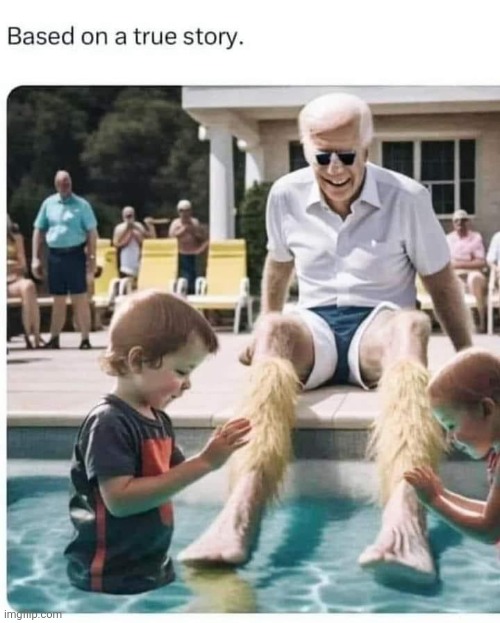 He learned about roaches and kids jumping on his lap | image tagged in joe biden,pool,hairy legs,cockroaches | made w/ Imgflip meme maker