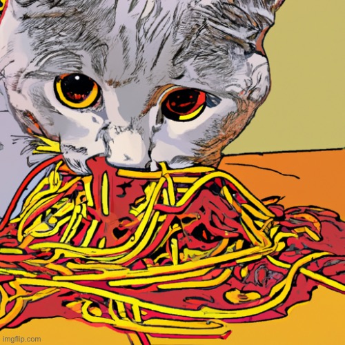 A cat eating spaghetti | image tagged in a cat eating spaghetti | made w/ Imgflip meme maker