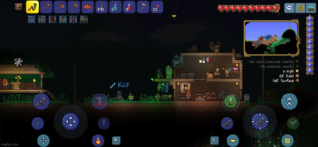 Playing Terraria on mobile w/ SpartanYoroi | image tagged in terraria,mobile,gaming,video games,screenshot,multiplayer | made w/ Imgflip meme maker