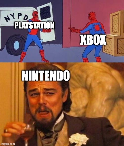 both are boring | PLAYSTATION; XBOX; NINTENDO | image tagged in spider man double | made w/ Imgflip meme maker