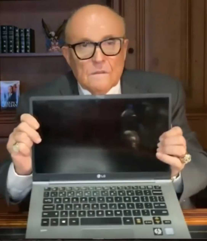 High Quality Rudy Giuliani Holding Hunter Biden's Laptop Blank Meme Template