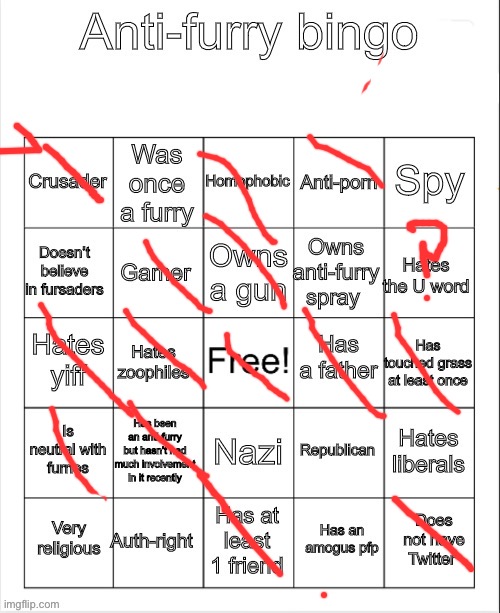 My bingo | image tagged in anti-furry bingo,anti furry | made w/ Imgflip meme maker