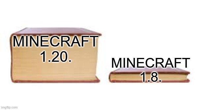 until you can make useful stuff about copper it`s pointless | MINECRAFT 1.20. MINECRAFT 1.8. | image tagged in big book small book | made w/ Imgflip meme maker