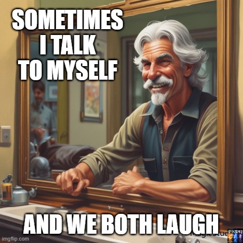 voices | SOMETIMES I TALK TO MYSELF; AND WE BOTH LAUGH | image tagged in memes,individuality,voices,laughter | made w/ Imgflip meme maker