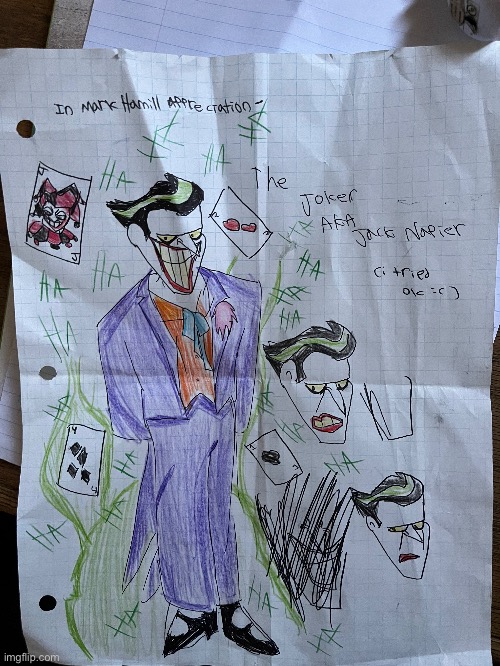 my BTAS Joker drawing (I tried ok) | image tagged in the joker,batman,mark hamill | made w/ Imgflip meme maker