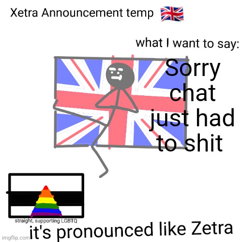 Xetra announcement temp | Sorry chat just had to shit | image tagged in xetra announcement temp | made w/ Imgflip meme maker