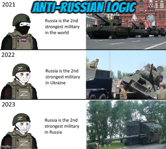 Anti-Russian Logic | ANTI-RUSSIAN LOGIC | image tagged in anti-russian propaganda,russia,liberal logic,illogical,memes,russo-ukrainian war | made w/ Imgflip meme maker