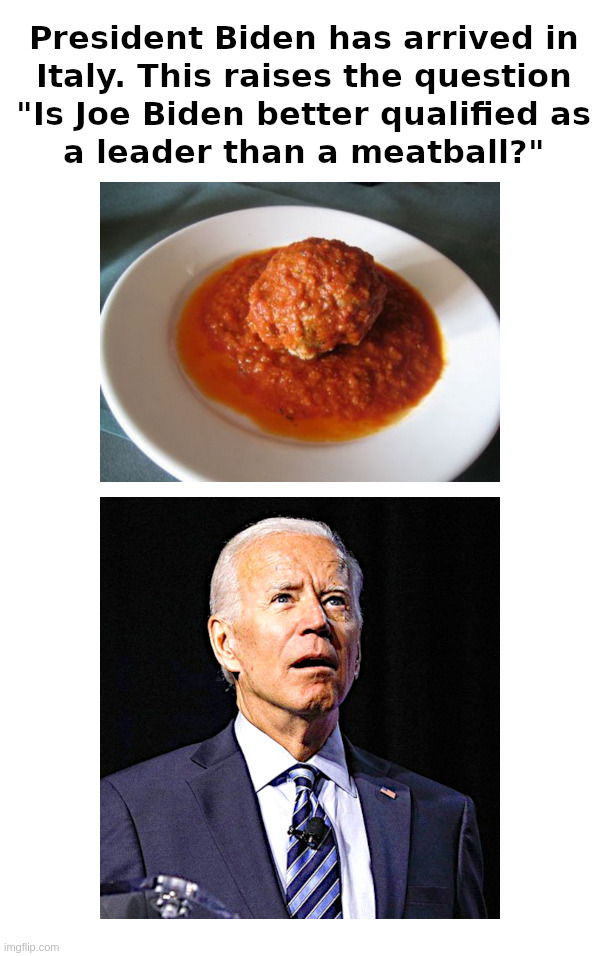Leadership: Joe Biden or a Meatball? | image tagged in joe biden,italy,leadership,spicy,meatball | made w/ Imgflip meme maker