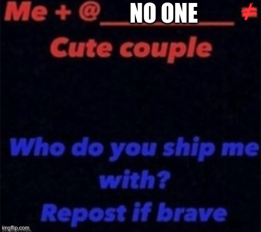 who do you ship | NO ONE | image tagged in who do you ship | made w/ Imgflip meme maker