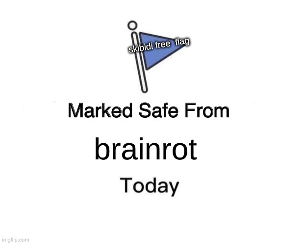 Brainrot free | skibidi free  flag; brainrot | image tagged in memes,marked safe from | made w/ Imgflip meme maker