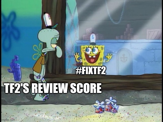 Spongebob window | #FIXTF2 TF2'S REVIEW SCORE | image tagged in spongebob window | made w/ Imgflip meme maker