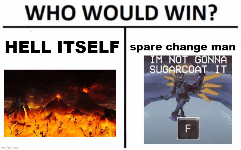 Who Would Win? Meme | HELL ITSELF; spare change man | image tagged in memes,who would win | made w/ Imgflip meme maker