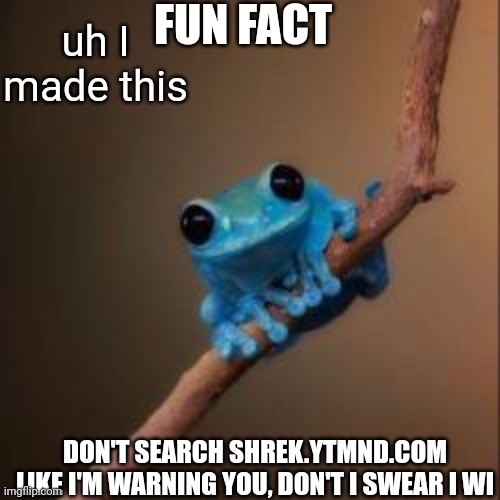 grahh | FUN FACT; uh I made this; DON'T SEARCH SHREK.YTMND.COM LIKE I'M WARNING YOU, DON'T I SWEAR I WI | image tagged in fun fact frog | made w/ Imgflip meme maker