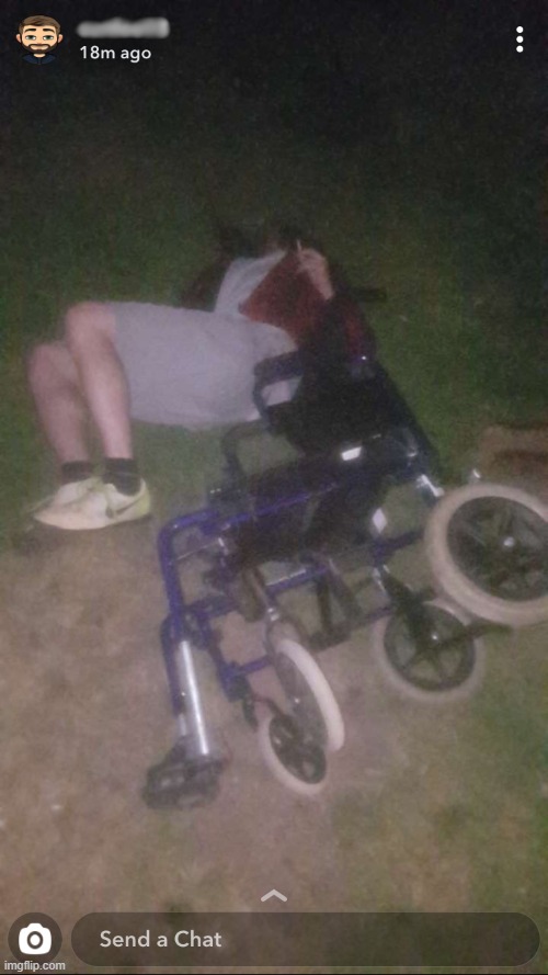 neglected or drunk | image tagged in wheelchair,wasted,ground and pwned,stay down,finish him,drunk | made w/ Imgflip meme maker