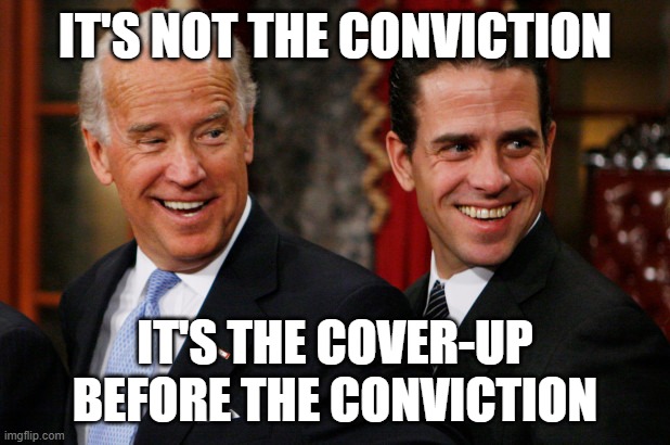 still two-tiered justice | IT'S NOT THE CONVICTION; IT'S THE COVER-UP BEFORE THE CONVICTION | image tagged in hunter biden crack head | made w/ Imgflip meme maker