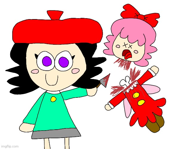 Adeleine kills Ribbon but they are still friends | image tagged in kirby,gore,blood,funny,cute,parody | made w/ Imgflip meme maker