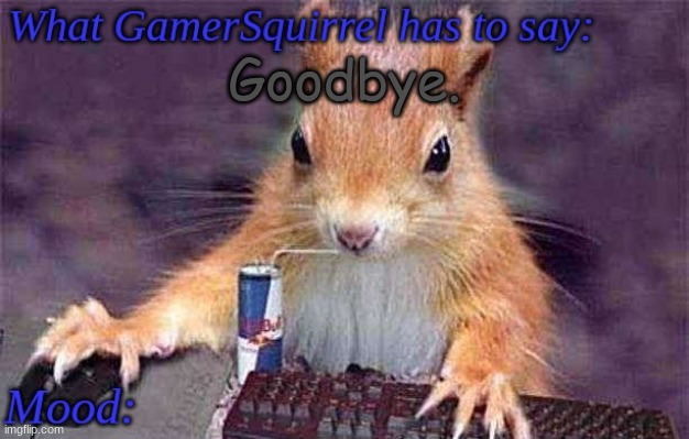GamerSquirrel's template | Goodbye. | image tagged in gamersquirrel's template | made w/ Imgflip meme maker