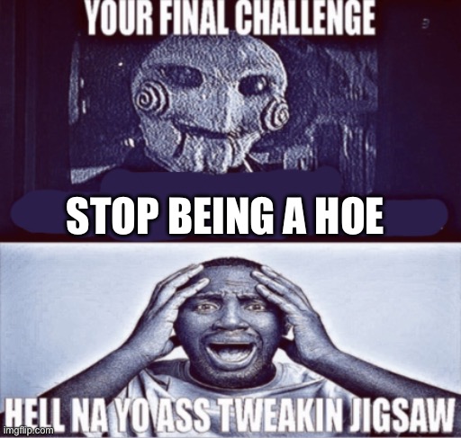 i love this fucking temp | STOP BEING A HOE | image tagged in your final challenge | made w/ Imgflip meme maker
