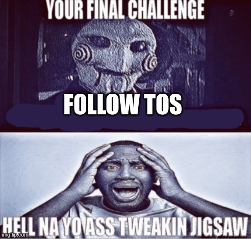 your final challenge | FOLLOW TOS | image tagged in your final challenge | made w/ Imgflip meme maker