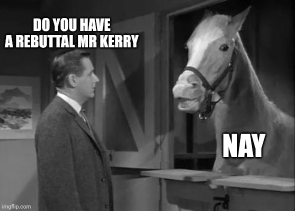 Mr Ed Ivermectin | DO YOU HAVE A REBUTTAL MR KERRY NAY | image tagged in mr ed ivermectin | made w/ Imgflip meme maker