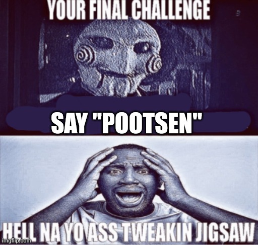 Pootis | SAY "POOTSEN" | image tagged in your final challenge | made w/ Imgflip meme maker