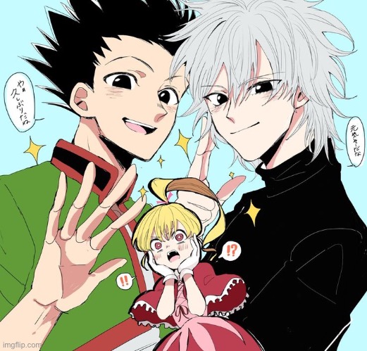 All grown up | image tagged in hxh,hunter x hunter,grown up,gon,killua,bisky | made w/ Imgflip meme maker