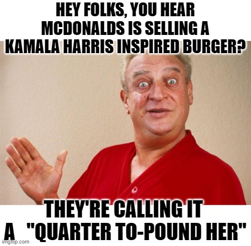 Or maybe a filet of flesh? | HEY FOLKS, YOU HEAR MCDONALDS IS SELLING A KAMALA HARRIS INSPIRED BURGER? THEY'RE CALLING IT  A   "QUARTER TO-POUND HER" | image tagged in funny memes,political correctness,donald trump approves,kamala harris,stupid liberals | made w/ Imgflip meme maker