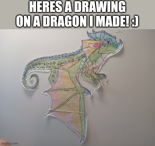 Rainwing drawing! | HERES A DRAWING ON A DRAGON I MADE! :) | image tagged in wings of fire,art,drawing,furry,not a meme,why are you reading the tags | made w/ Imgflip meme maker