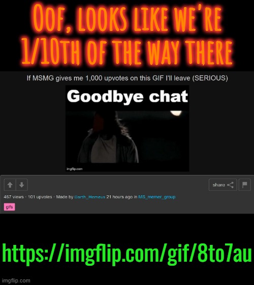 Not, bad, not bad at all. Looks like I might be leaving after all. | Oof, looks like we're 1/10th of the way there; https://imgflip.com/gif/8to7au | made w/ Imgflip meme maker