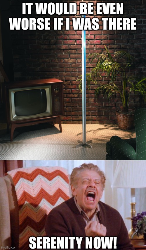 IT WOULD BE EVEN WORSE IF I WAS THERE SERENITY NOW! | image tagged in festivus pole,frank costanza | made w/ Imgflip meme maker