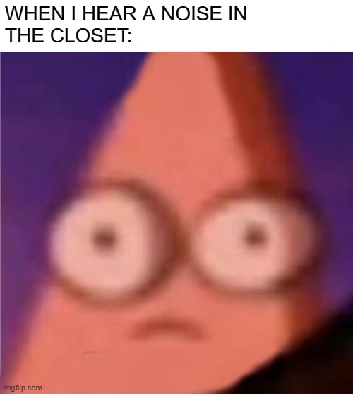 . | WHEN I HEAR A NOISE IN
THE CLOSET: | image tagged in shock patrick | made w/ Imgflip meme maker