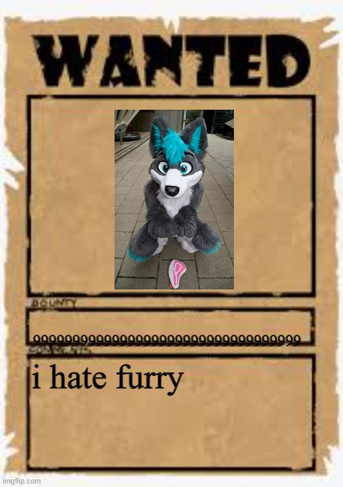 Wanted poster deluxe | 9999999999999999999999999999999999 i hate furry | image tagged in wanted poster deluxe | made w/ Imgflip meme maker