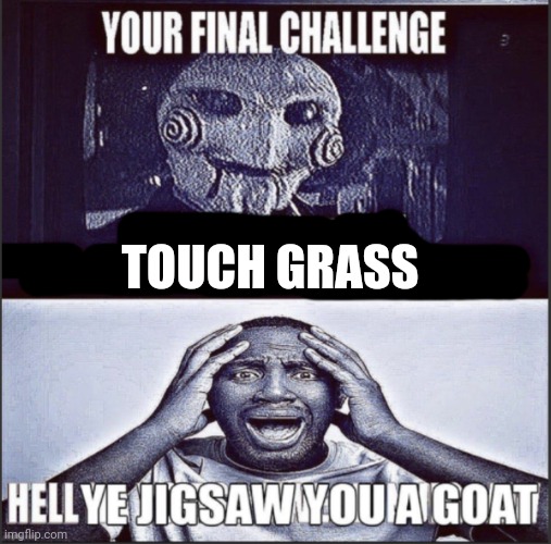your final challenge(good version) | TOUCH GRASS | image tagged in your final challenge good version | made w/ Imgflip meme maker
