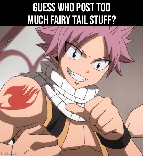 Fairy Tail Fandom | GUESS WHO POST TOO MUCH FAIRY TAIL STUFF? ChristinaO | image tagged in memes,fairy tail,fairy tail meme,fairy tail memes,fandom,online | made w/ Imgflip meme maker