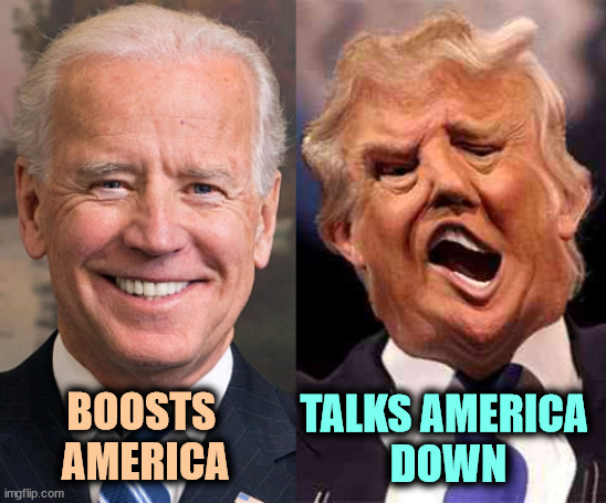 Biden: I love America. Trump: I love me. | BOOSTS 
AMERICA; TALKS AMERICA 
DOWN | image tagged in biden solid stable trump acid drugs,biden,praise,america,trump,down | made w/ Imgflip meme maker