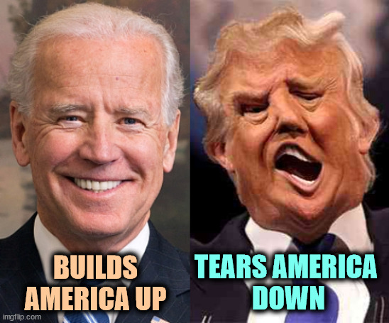 Biden: Don't bet against America. | TEARS AMERICA 
DOWN; BUILDS AMERICA UP | image tagged in biden solid stable trump acid drugs,biden,builds,america,trump,destroy | made w/ Imgflip meme maker