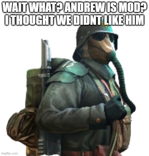 krieger | WAIT WHAT? ANDREW IS MOD? I THOUGHT WE DIDNT LIKE HIM | image tagged in krieger | made w/ Imgflip meme maker