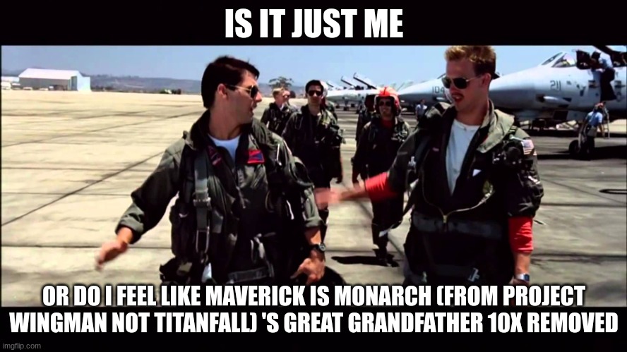 I have a theory | IS IT JUST ME; OR DO I FEEL LIKE MAVERICK IS MONARCH (FROM PROJECT WINGMAN NOT TITANFALL) 'S GREAT GRANDFATHER 10X REMOVED | image tagged in top gun i feel the need for speed | made w/ Imgflip meme maker