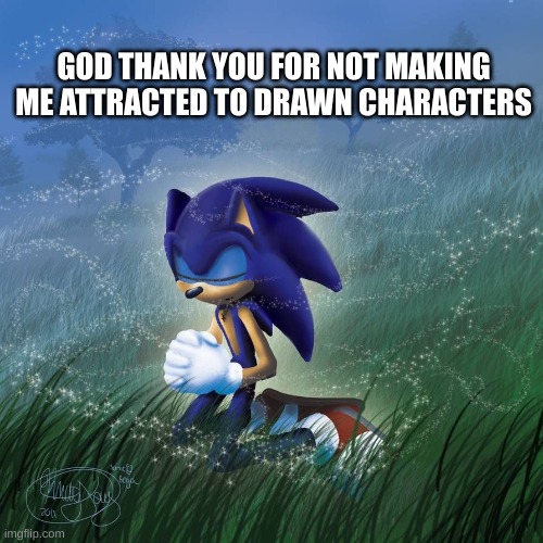 I'm no simp gladly | GOD THANK YOU FOR NOT MAKING ME ATTRACTED TO DRAWN CHARACTERS | image tagged in thank you god | made w/ Imgflip meme maker