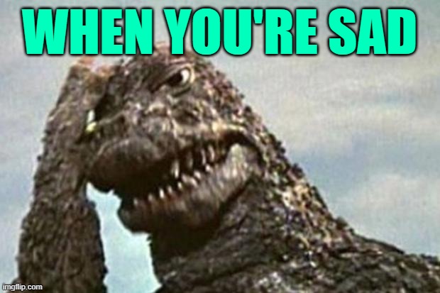 Godzilla | WHEN YOU'RE SAD | image tagged in godzilla | made w/ Imgflip meme maker