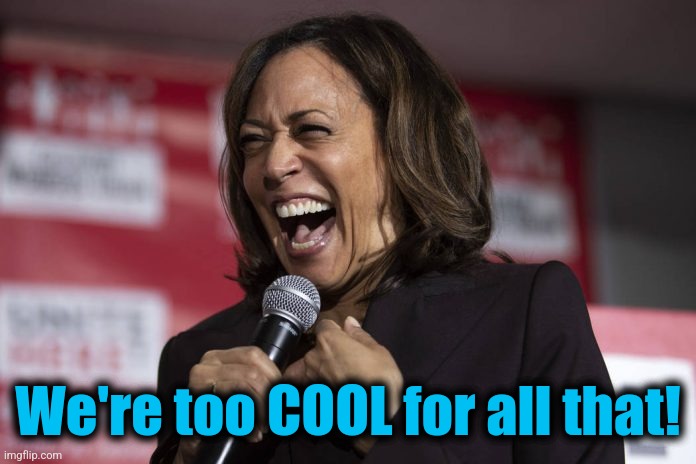 Kamala laughing | We're too COOL for all that! | image tagged in kamala laughing | made w/ Imgflip meme maker